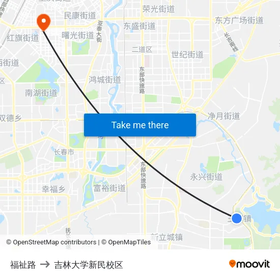 福祉路 to 吉林大学新民校区 map