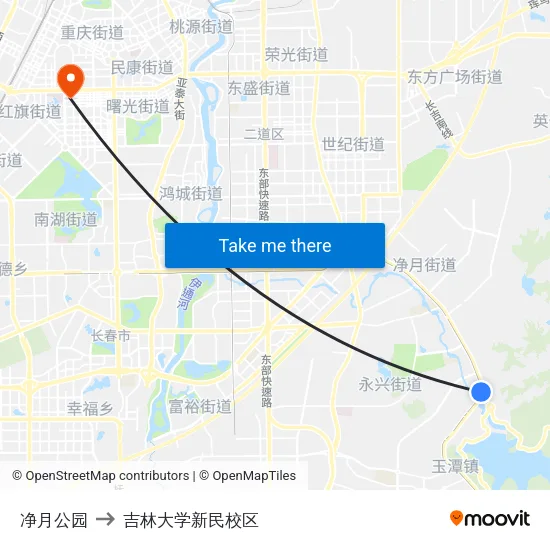 净月公园 to 吉林大学新民校区 map