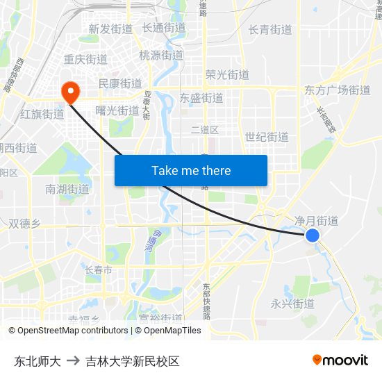 东北师大 to 吉林大学新民校区 map