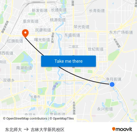 东北师大 to 吉林大学新民校区 map