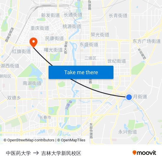 中医药大学 to 吉林大学新民校区 map