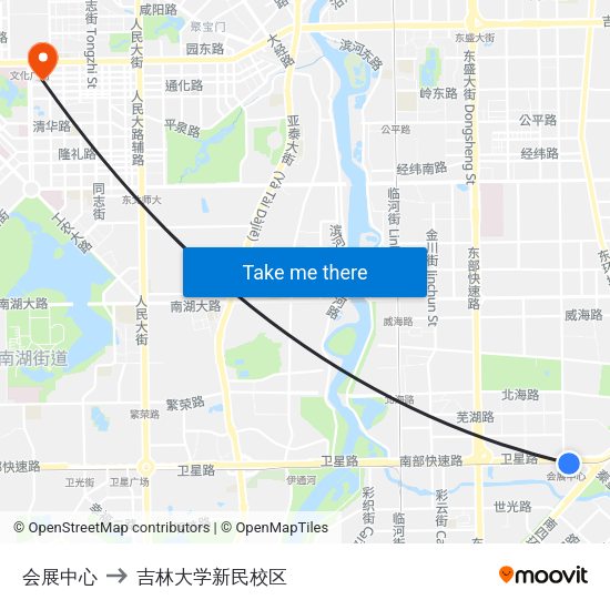 会展中心 to 吉林大学新民校区 map