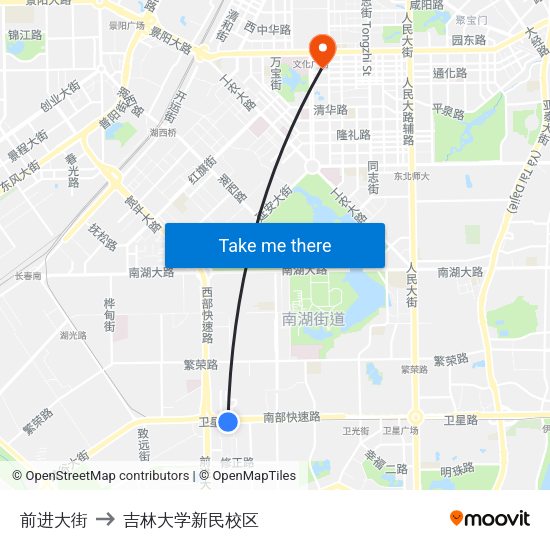 前进大街 to 吉林大学新民校区 map