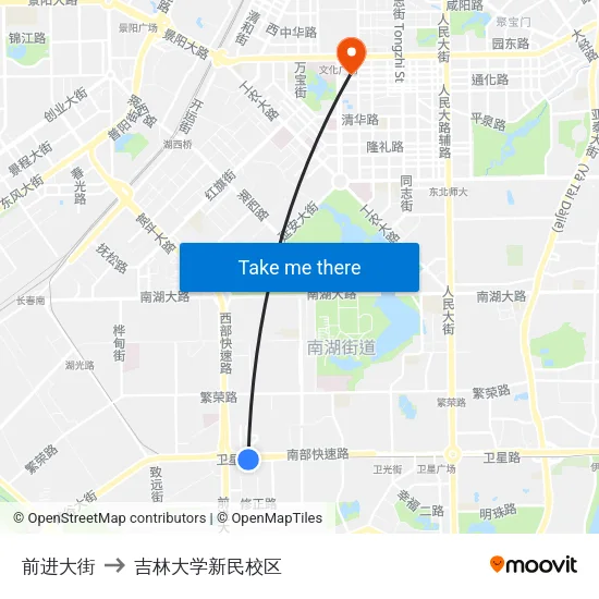 前进大街 to 吉林大学新民校区 map