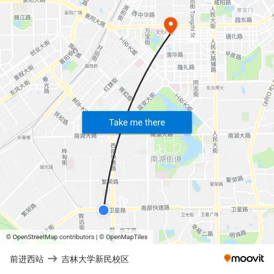 前进西站 to 吉林大学新民校区 map
