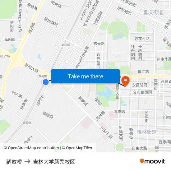 解放桥 to 吉林大学新民校区 map