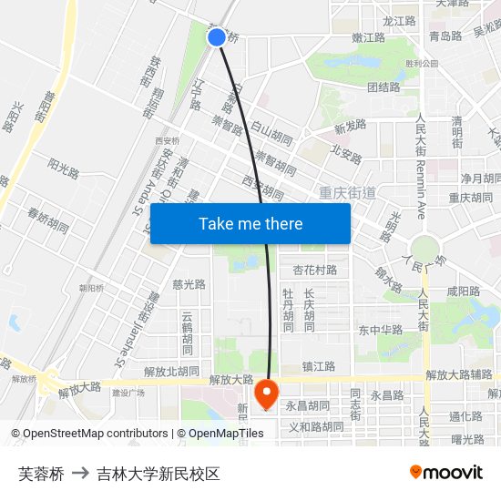 芙蓉桥 to 吉林大学新民校区 map