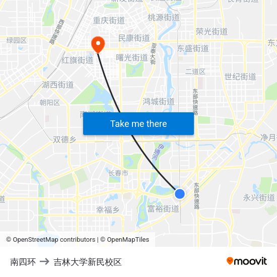 南四环 to 吉林大学新民校区 map