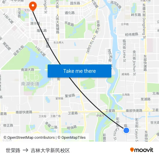 世荣路 to 吉林大学新民校区 map