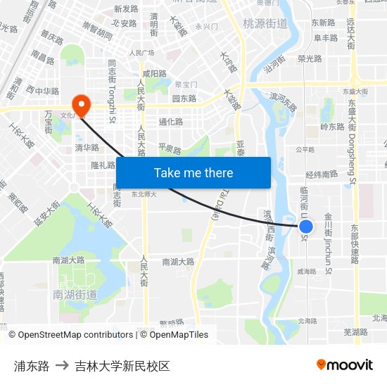 浦东路 to 吉林大学新民校区 map