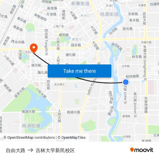 自由大路 to 吉林大学新民校区 map