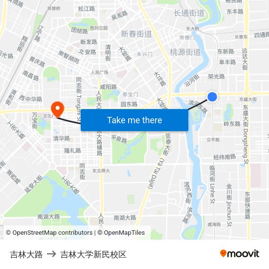 吉林大路 to 吉林大学新民校区 map