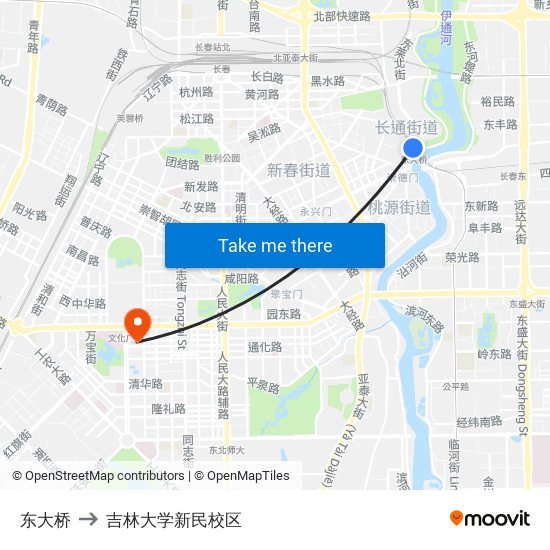 东大桥 to 吉林大学新民校区 map