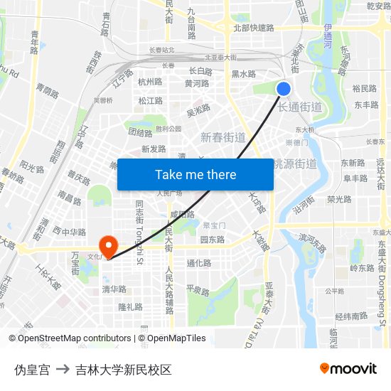 伪皇宫 to 吉林大学新民校区 map