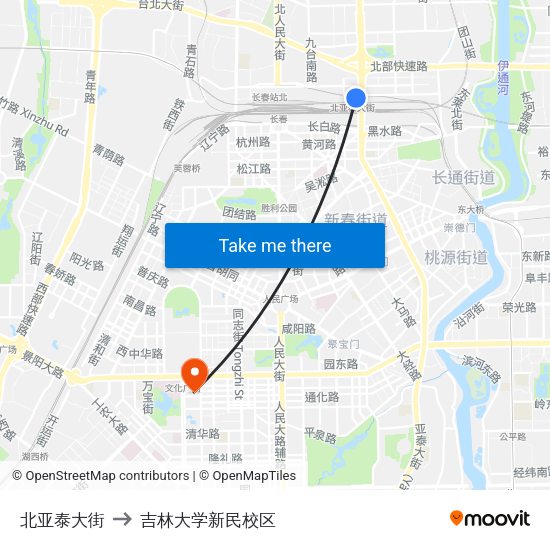 北亚泰大街 to 吉林大学新民校区 map