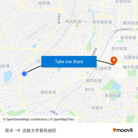 双丰 to 吉林大学新民校区 map