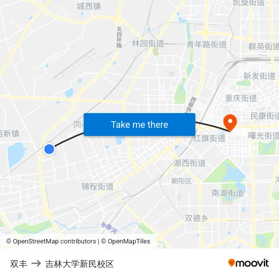 双丰 to 吉林大学新民校区 map