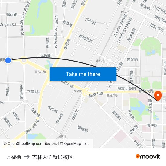 万福街 to 吉林大学新民校区 map