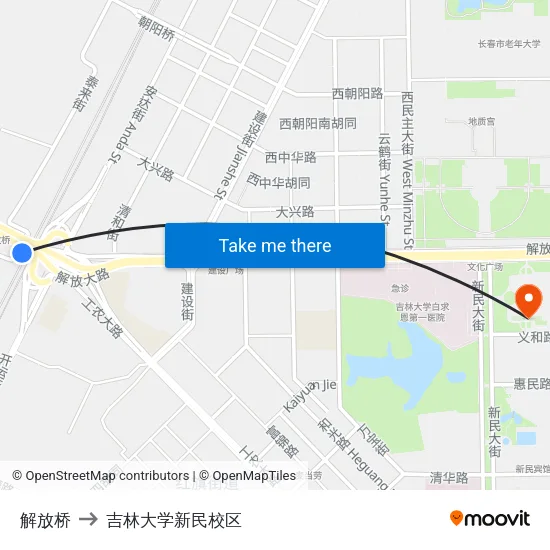 解放桥 to 吉林大学新民校区 map