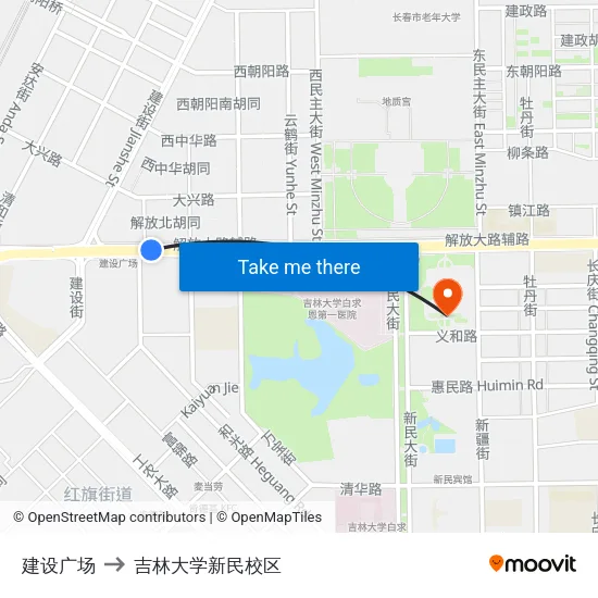 建设广场 to 吉林大学新民校区 map