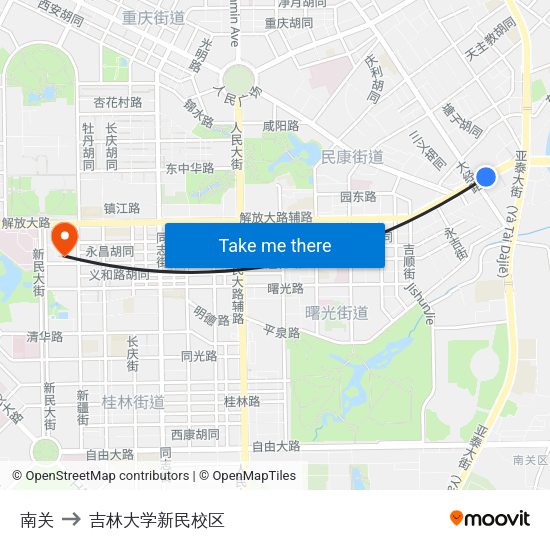 南关 to 吉林大学新民校区 map