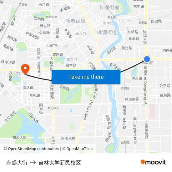 东盛大街 to 吉林大学新民校区 map