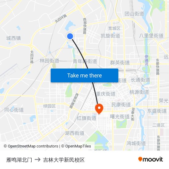 雁鸣湖北门 to 吉林大学新民校区 map