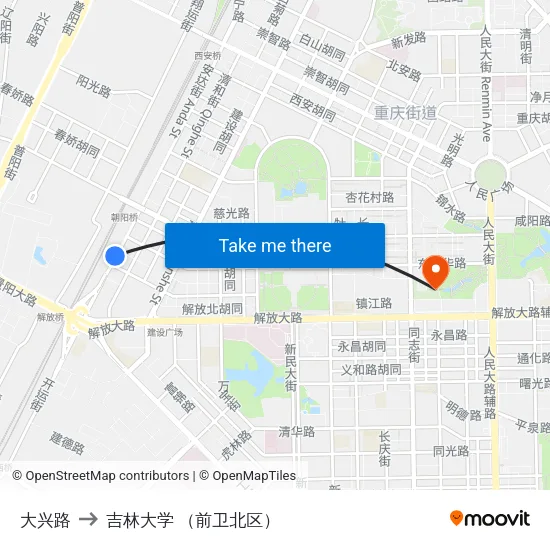 大兴路 to 吉林大学 （前卫北区） map