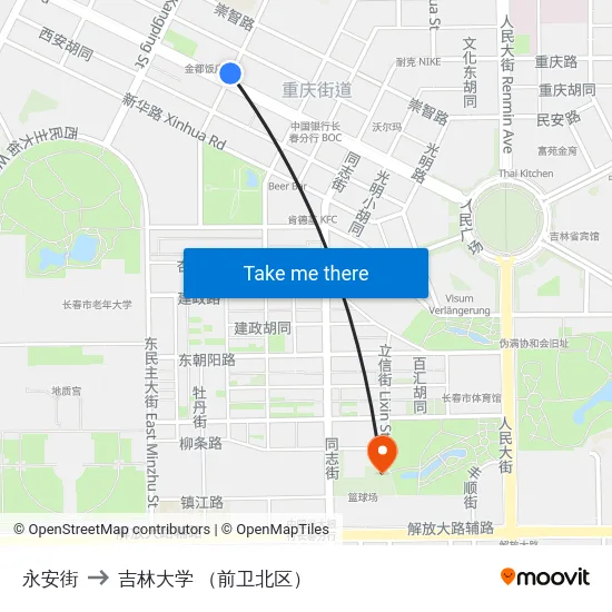 永安街 to 吉林大学 （前卫北区） map