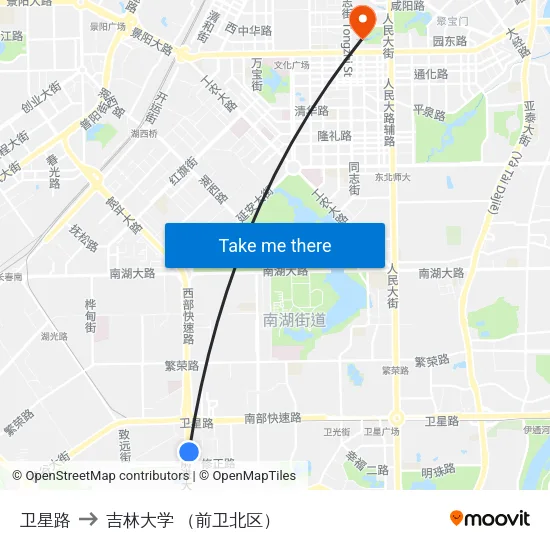 卫星路 to 吉林大学 （前卫北区） map