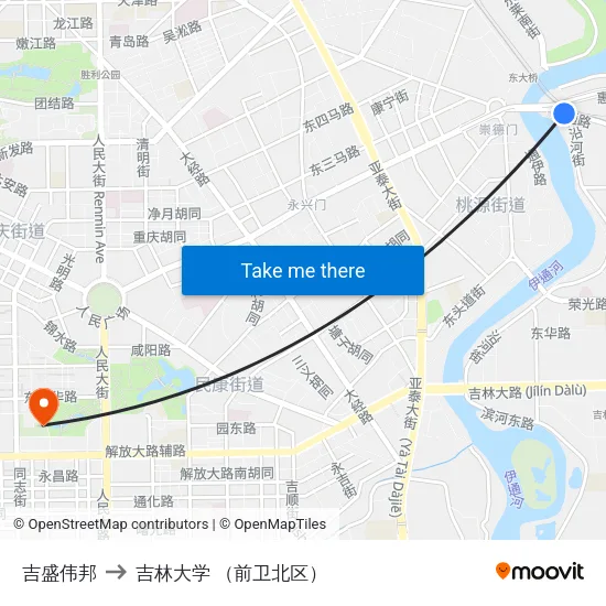 吉盛伟邦 to 吉林大学 （前卫北区） map