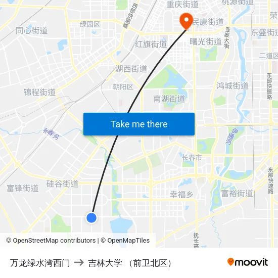 万龙绿水湾西门 to 吉林大学 （前卫北区） map