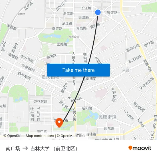 南广场 to 吉林大学 （前卫北区） map