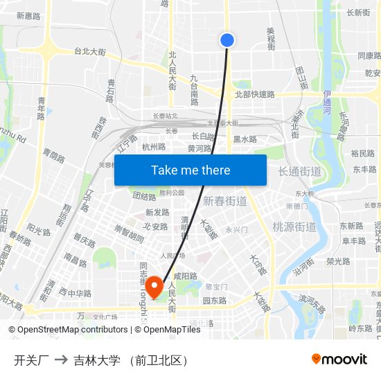 开关厂 to 吉林大学 （前卫北区） map