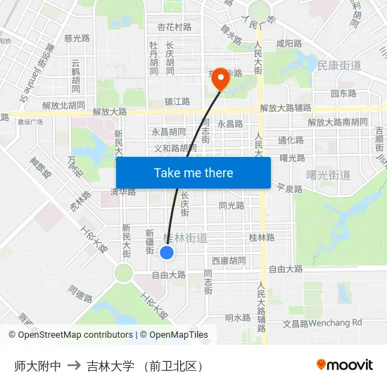 师大附中 to 吉林大学 （前卫北区） map