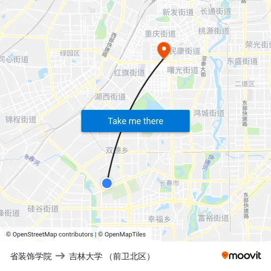 省装饰学院 to 吉林大学 （前卫北区） map