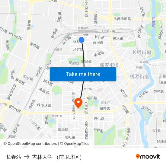 长春站 to 吉林大学 （前卫北区） map