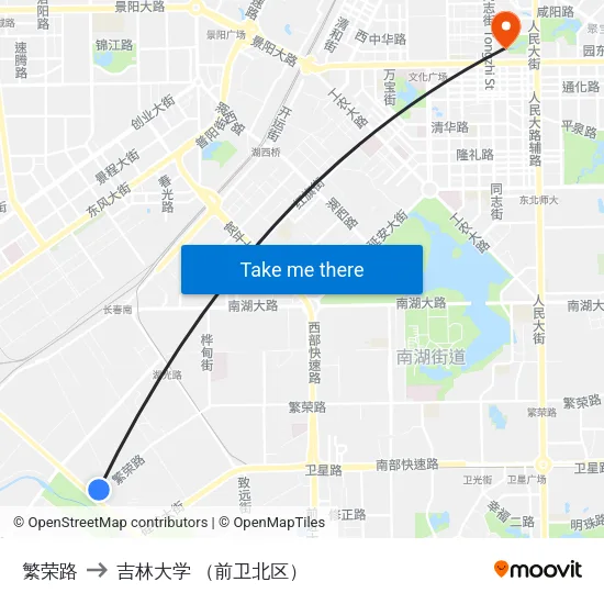 繁荣路 to 吉林大学 （前卫北区） map