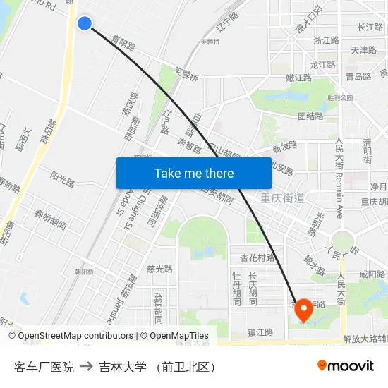 客车厂医院 to 吉林大学 （前卫北区） map