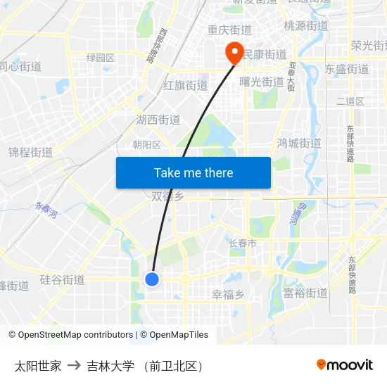 太阳世家 to 吉林大学 （前卫北区） map