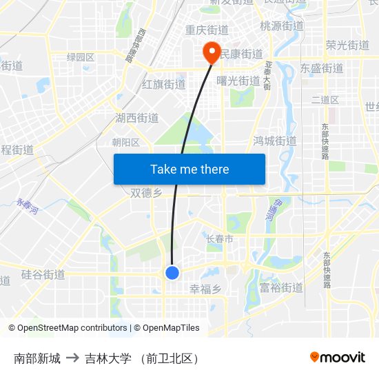 南部新城 to 吉林大学 （前卫北区） map