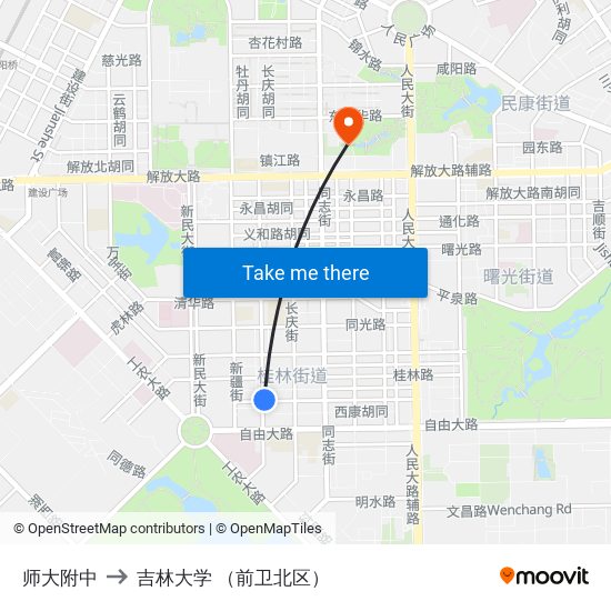 师大附中 to 吉林大学 （前卫北区） map