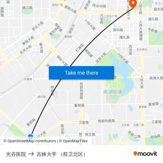 光谷医院 to 吉林大学 （前卫北区） map