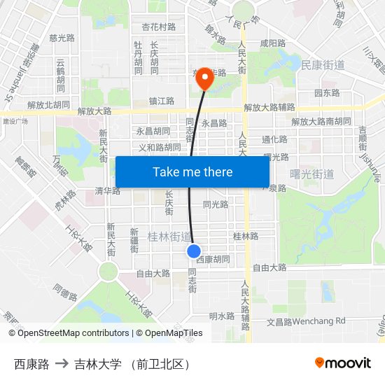 西康路 to 吉林大学 （前卫北区） map