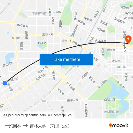 一汽园林 to 吉林大学 （前卫北区） map