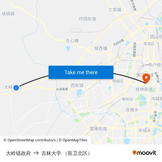 大岭镇政府 to 吉林大学 （前卫北区） map