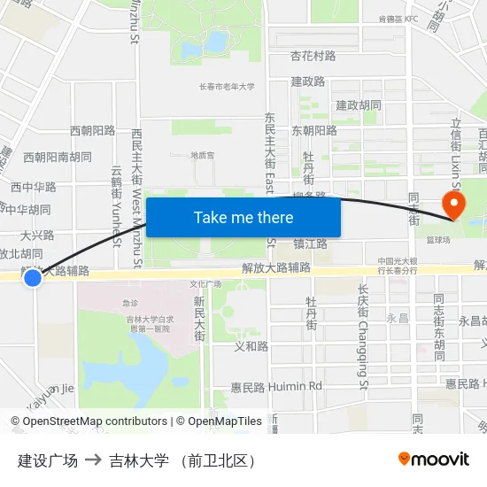 建设广场 to 吉林大学 （前卫北区） map