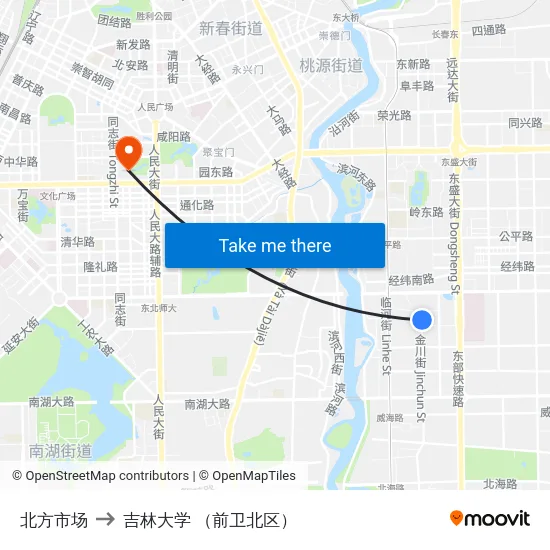 北方市场 to 吉林大学 （前卫北区） map