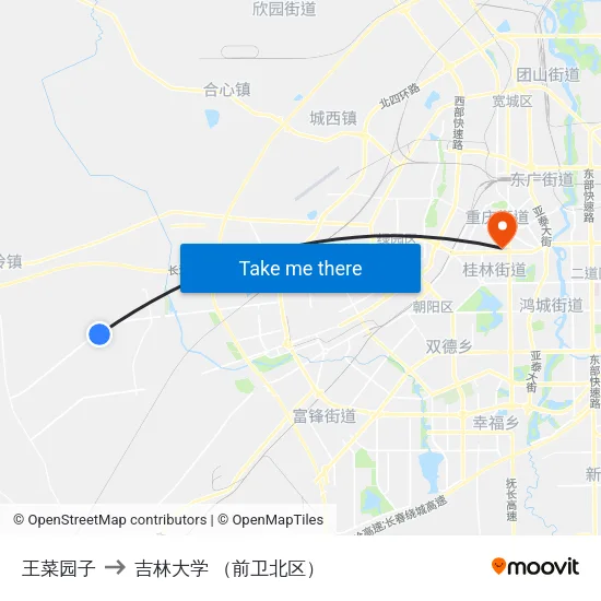 王菜园子 to 吉林大学 （前卫北区） map