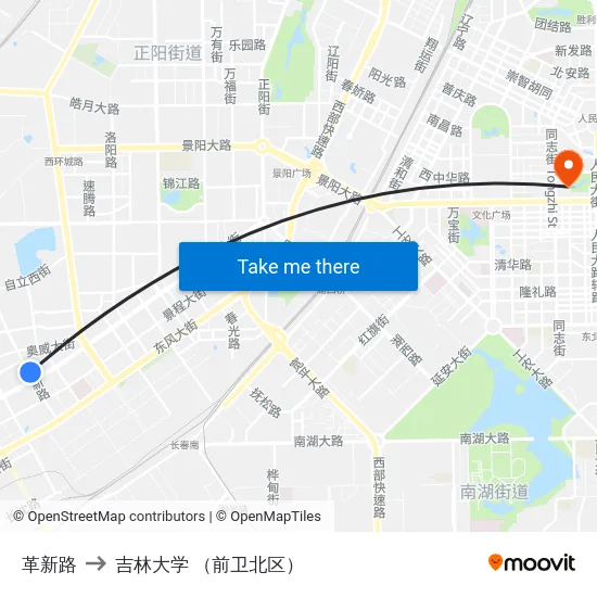 革新路 to 吉林大学 （前卫北区） map